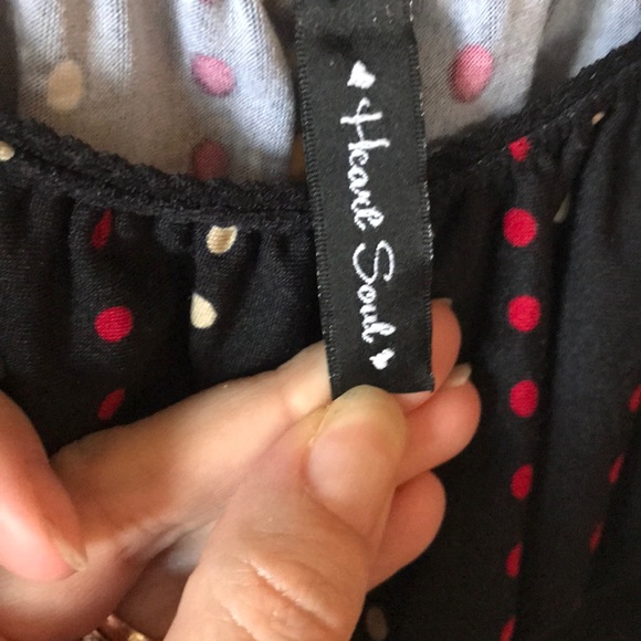 Black blouse with red & tan polka dots - size Med - Picture 3 of 6